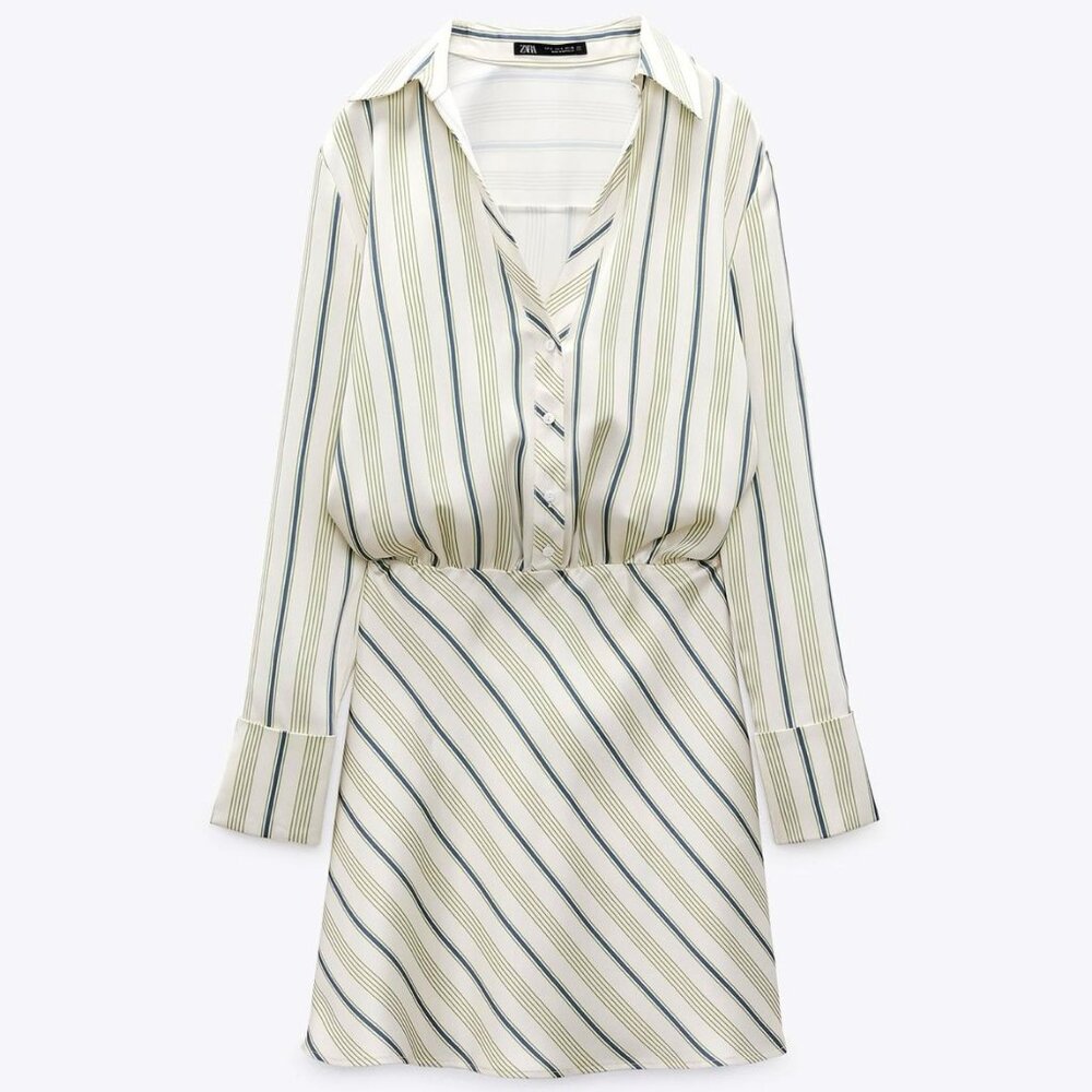 Zara Striped Satin Shirt Dress